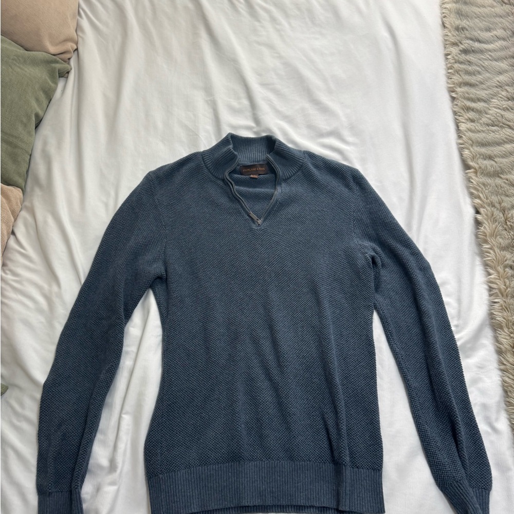 Blue Quarter Zip Sweater with Classic Knit Design